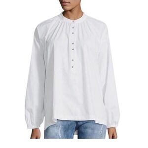 Free People White Oversized Button Front top M Lagenlook Minimalist pheasant